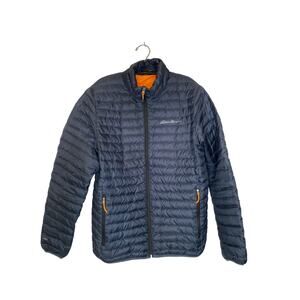 Eddie Bauer 650 Navy Blue/Blk Microlight Down Puffer Jacket EUC Sz Sm Polyester